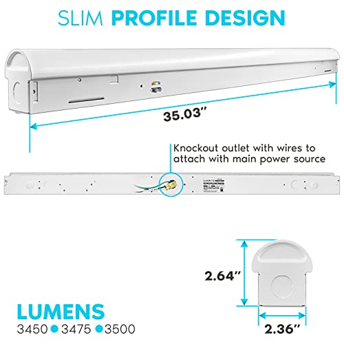 Luxrite 3Ft Slim Led Shop Light, 25W, 3450 Lumens, Linear Strip Light Fixture, 3 Color Selectable 3500K-5000K, 0-10V Dimmable, Damp Rated, Flush Mount Ceiling Light, Ul Listed - Garage, Workshop #TOP3