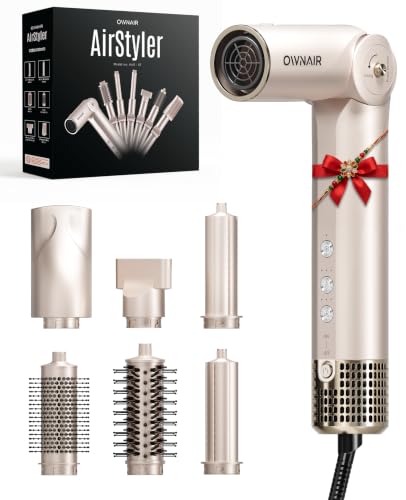 Image of Ownair 6 In 1 Professional Air Styler for Women, 110000 RPM High Speed BLDC Motor, Hot Air Styler, Hair Dryer Brush with Auto Curler, Straightening Brush, Volumizing Brush, Cold Air Mode, Foldable Handle,Gift for Women