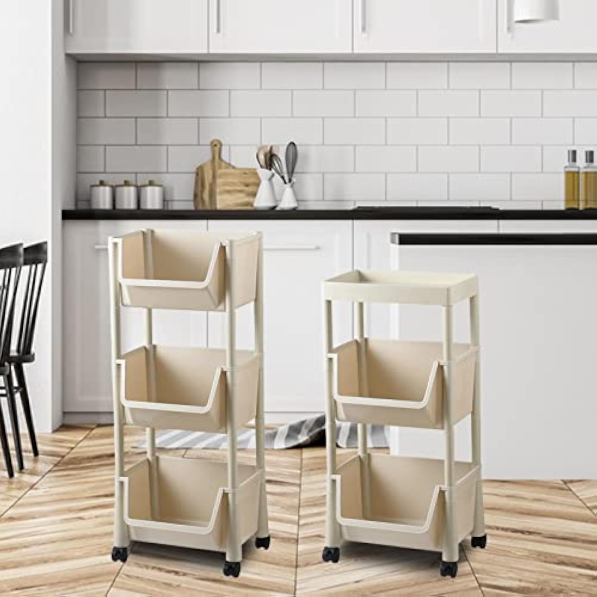 Kitchen Storage Shelf Basket with Lockable Wheels