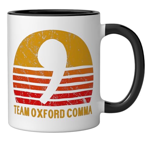 Team Oxford Comma Grammar Police English Nerd Ceramic Mug, Black/White