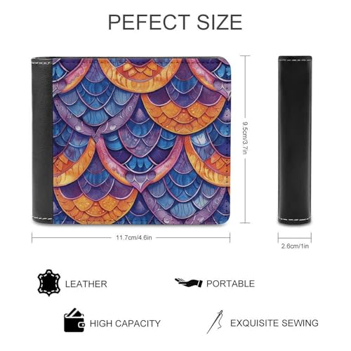 Men's Leather Wallet Bifold Wallet for Men Orange And Blue Shades Slim Wallet with Multiple Card Classic Passcase Mens Card Holder2