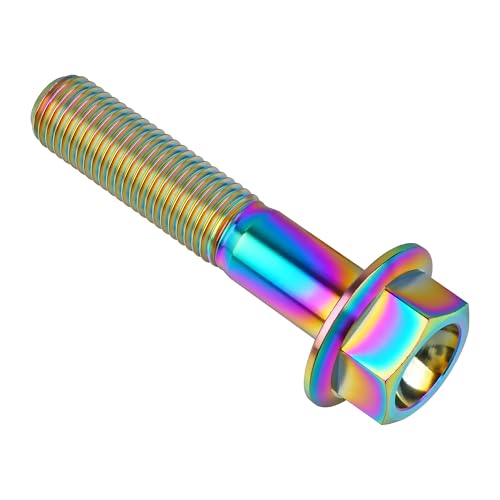 Image of Ti Screws M10 x 20 25 30 35 40 45 50 55 60 65 70 75 80 90 100mm 1.25 Pitch Titanium Flange Hex Bolt Pack of 4 (Rainbow, M10x50mm)