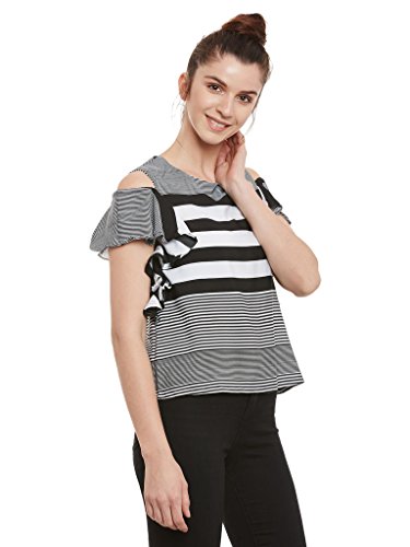 Image of Miss Chase - Women's Striped Cold Shoulder Loose Fit Top