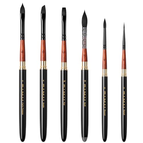 Travel Watercolor Brushes, Fuumuui Professional 6pcs Natural Soft Squirrel Hair