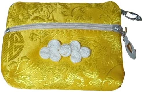 2pcs Cute Chinese knot Two Zipper Purse Jewelry Packaging Bags for Bracelets Necklace Storage Silk Brocade Zip Pouch Bags for Travel (gold（2 pcs pattern random）)