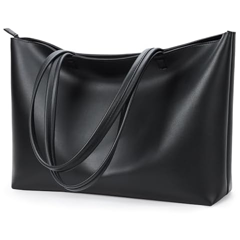 KALIDI Tote Bag Zipper Shoulder Bag Faux Leather Purses for Women Large Casual Handbag Work Dating College, Black Cover