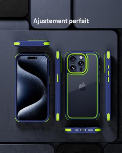 Coque iPhone 15 Pro Max antichoc silicone transparent polycarbonate rigide bleu vert