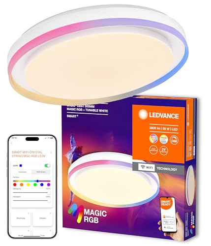 LEDVANCE SMART + WIFI LED Deckenleuchte, weiß, 32W, 3400lm, Weißlichtfunktion, dimmbar, dynamischer Magic-RGB Lichteffekt, lange Lebensdauer, einfache Montage, App-steuerbar, 2700-6500K