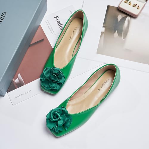 Image of C.Paravano Ballet Flats for Women | Women's Flats | Square Toe | Slip On Dress Shoes | Satin Flower Shoes