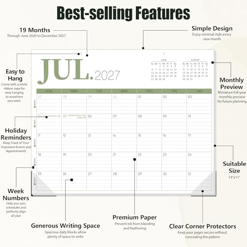 Image of GuassLee Desk Calendar 2026, 19-Month Academic Hanging Desk /Wall Calendar From 2026 Jun-2027 Dec, 14 inch X 11 inch Monthly Planner with Thick Paper For Office Home School Desk Organizing