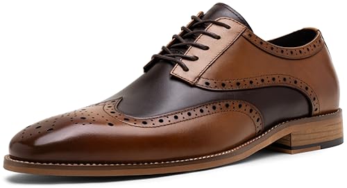 JOUSEN Men’s Oxford Dress Shoes – Wide Fit, Cow Leather, Slip-Resistant Rubber Sole, In Black, Tan & Light Brown