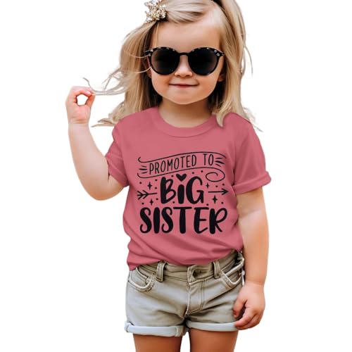 Big Sister Kinder T-Shirt Baby Ankündigung für Mädchen Top Sommer Kurzarm Kleinkind Hemd Niedliches Mädchen Tees Baumwolle Geschwister Kinderkleidung(Pflaumenrosa,3-4Jahre)