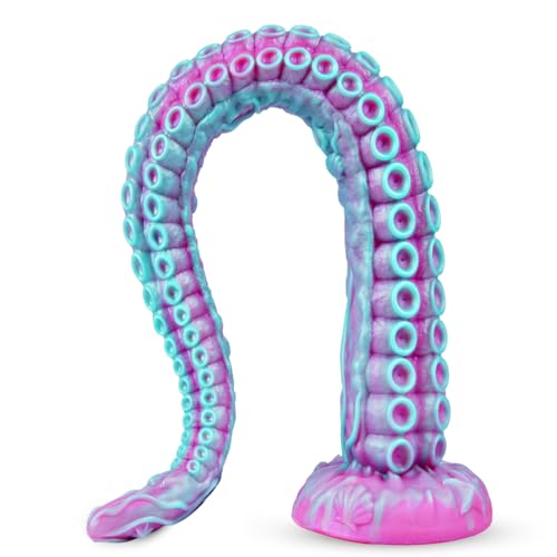35 * 2,3 cm Dünner Silikon Tentakel Anal Dildo – Lila-Blau Verlauf, Gebogener Dildo mit Saugnapf, Flexibel für Anfänger