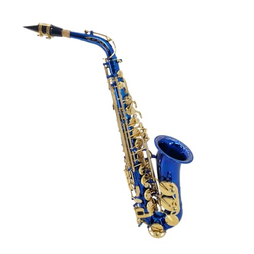 Image of Yinfente Eb Alto Saxophone For Beginners Adult,Saxophone Student,E Flat Alto Sax Full Kit With Reeds,Pads Cushions,Hard Carrying Case,Cleaning Cloth & Rod,Mouthpiece,Gloves,Neck Strap Blue