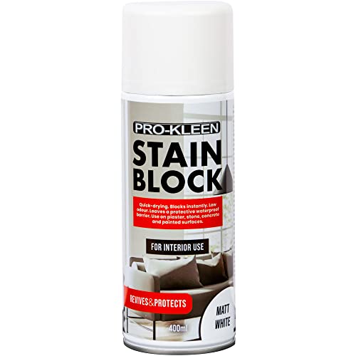 Pro-Kleen Stain Block Spray Paint Primer - Covers Mould Grease Nicotine & Rust Stains - for Walls & Ceilings - Leaves a Waterproof Barrier - White Matt (400ml)
