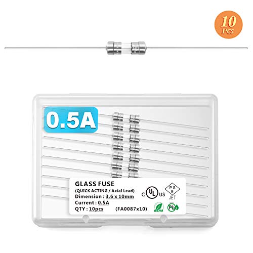 Chanzon(Pack Of 10Pcs) Ul Listed 3.6X10Mm 0.5A 250V/125V 0.5 Amp F500Mal Agc Glass Fuses Fast Blow Cartridge Tube Fuse Tinned Axial Leaded F0.5Al250V 125 V / 250 V 10Pieces #TOP5