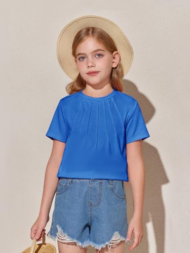 Image of Haloumoning Girls Pleated T Shirts Kids Summer Short Sleeve Fashion Tops Tees 5-14 Years