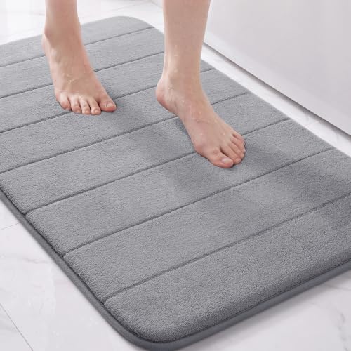 Yimobra Memory Foam Bath Mat, Super Soft Absorbent Bathroom Rug Non Slip 31.5x20 Inch, Quick Dry, Machine Washable Floor Carpet for Tub Shower, Home Decor Accessories, Gray