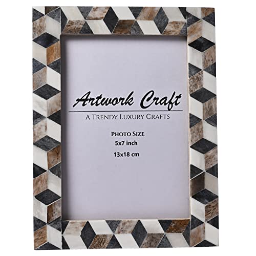 Artwork Craft Bone Photo Frame Aztec Pattern Inspired Vintage Table-Top/Wall Décor Chevron Art Boho Picture Frames (5X7 Inches, Cube Brown, White) #TOP1