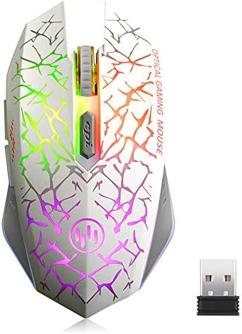 TENMOS K6 Wireless Gaming Mouse, Rechargeable Silent LED Optical Computer Mice with USB Receiver, 3 Adjustable DPI Level and 6 Buttons, Auto Sleeping Compatible Laptop/PC/Notebook (White)