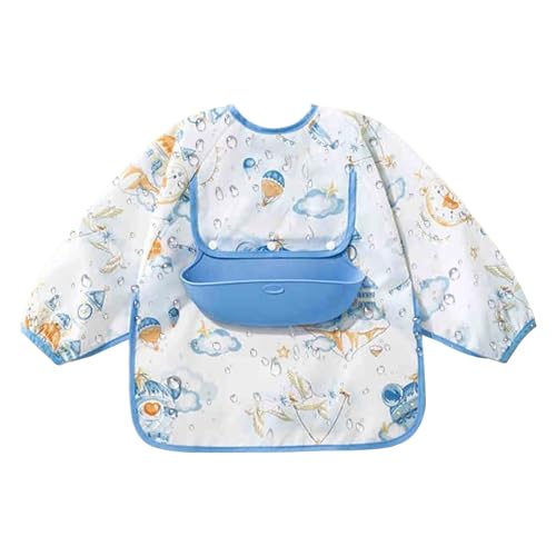 Glugahrif Babero De Manga Larga Para Bebé | Babero Impermeable De Manga Completa Con Bolsillo, Cómodo Para La Alimentación Con Fruncido Para Juegos En El Arenero