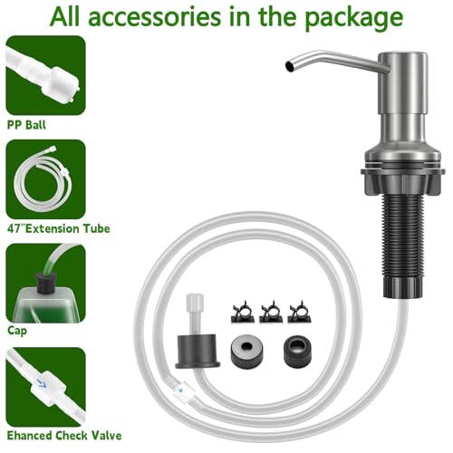 Image of Kitchen Sink Soap Dispenser, Built in SoapDispenser, 47 inch Extension Tube kit, Counter Lotion Dispenser Pump, No Need More Refills (Brushed Nickel)
