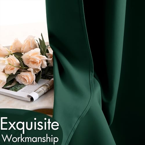 MIULEE Christmas Dark Green Blackout Curtains for Bedroom Living Room Thermal Insulated Room Darkening Grommet Top Solid Light Blocking Drapery Set of 2 Window Panels 52 x 72 Inches Hunter Green