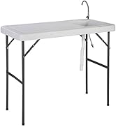 Giantex Folding Fish Cleaning Table, Camping Table with Sink and Faucet, Picnic Table with Drain ...