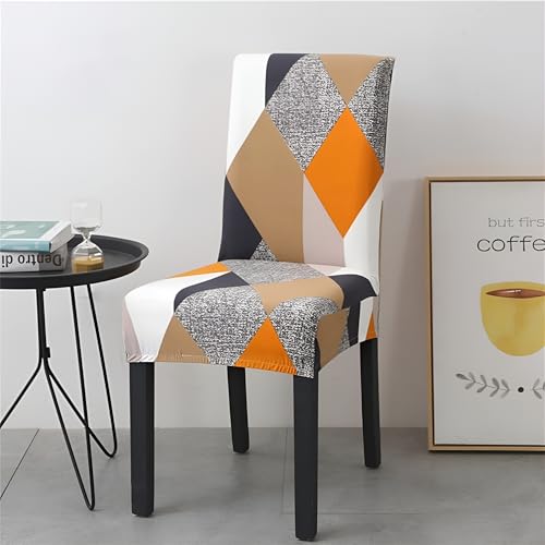 Image of Stretchable Dining Chair Cover - Washable, Removable, Anti-Slip, Protector, Universal Fit (Set of 6, Orange Prism)