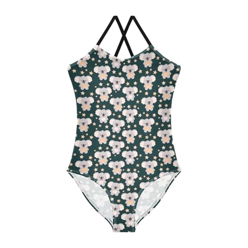 senya Girls Swimsuits One-Piece Swimwear Tie Bathing Suit Beach Summer Round Neck 9-10T Koala Star Pattern