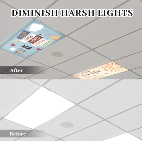 Image of ROCEEI Pack of 4 Fluorescent Light Covers for Ceiling Lights, 4 x 2 Ft, Magnetic Light Covers for Classroom Office Home School Ceiling Decor(Boho Style)