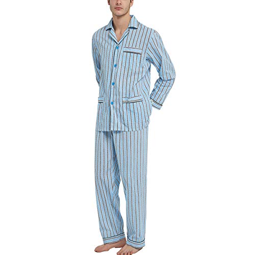 Image of GLOBAL Mens Pajamas Set, 100% Cotton Woven Drawstring Sleepwear Set with Top and Pants /Bottoms