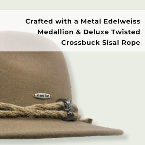 Image of German Oktoberfest Hat - 100% Wool Alpine Tyrolean Fedora with Edelweiss Pin & Rope - Charcoal Bavarian Hat for Men & Women