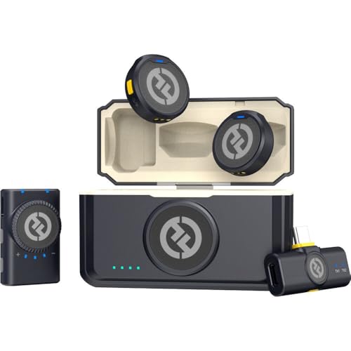 Image of Holyland Lark M2 Wireless Microphone for iPhone /Camera /Android /PC, 48kHz /24-bit High Fidelity Audio, 300m Range, Noise Cancel, 40h Use, YouTube, Streaming (2TX Camera RX+USB-C+RX Charging Case)