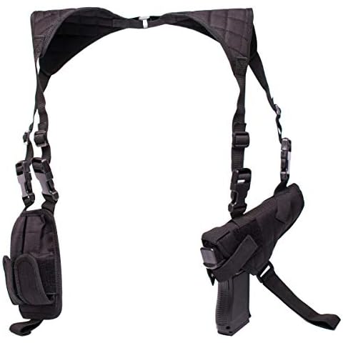 POYOLEE Shoulder Holster for Pistols, Adjustable Vertical Gun Holster with Double Magazine Pouch, Universal Concealed Carry Holster Fits Compact to Large Handguns Black Cover