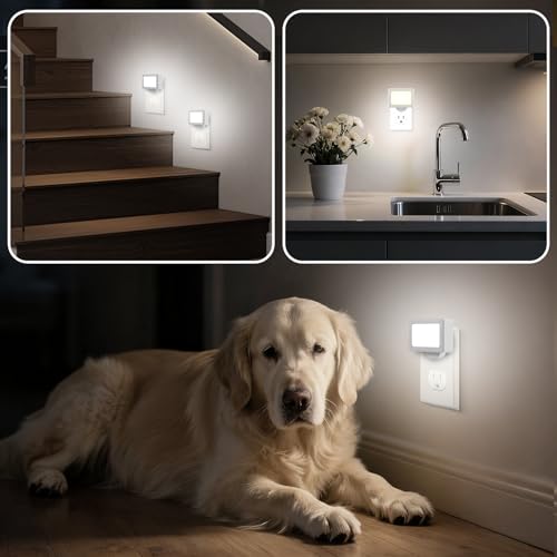 Image of 4-Pack LED Night Light Plug in,Adjustable 180 Swivel Head Daylight 5000K | Dusk to Dawn Auto On /Off,100LM, for Kitchen Counter, Desk, Staircase, Hallway, BathroomNon-Dimmable