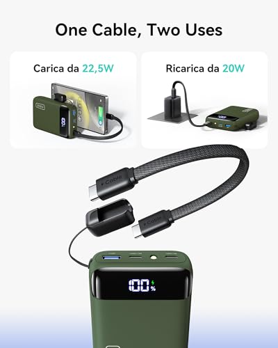 Image of INIU Smallest 20000mAh Power Bank, 22.5W PD Fast Charging Portable Charger with USB-C Cable, Flight-Safe Battery Pack for Travel & Outdoor Camping & Emergency for iPhone Samsung iPad, Mini Size, Green