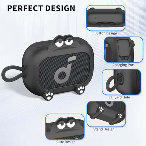 Image of for Anker Soundcore Select 4 Go Speaker Cartoon Cute Silicone Case Cover, Anti Scratch Shockproof Protective Skin Cover Compatible with Soundcore Select 4 Go Bluetooth Shower Speaker (Black)