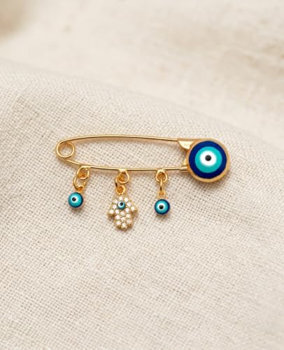 Image of Turkey Evil Eye Rhinestone Charm Blue Lucky Eyeball Hands Brooch Pins Jewelry for Good Luck