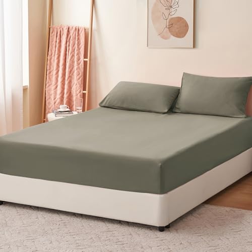 RUIKASI Spannbettlaken 180x200cm Taupe Bettlaken - Oeko Tex Spannbetttuch 180x200 Bettbezug… – Ansicht 4
