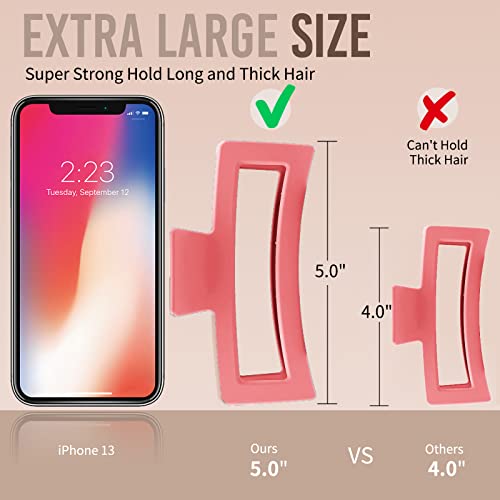 Zytj 4 Pack Colorful Extra Large Claw Clips For Thick Hair And Long Hair, 5 Inche Xl Jumbo Claw Clips, Oversized Matte Non-Slip Rectangle Hair Clips For Women, Big Strong Hold Jaw Clip #TOP1