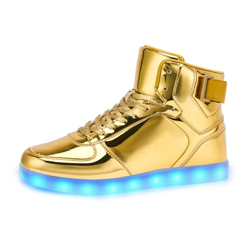 OEKLA Kids LED Light Up Shoes, Fashion High Top LED Sneakers USB Rechargeable Glowing Luminous Shoes for Boys Girls Toddler Child (Gold, Little Kid, 1, Numeric, US Footwear Size System, Medium)