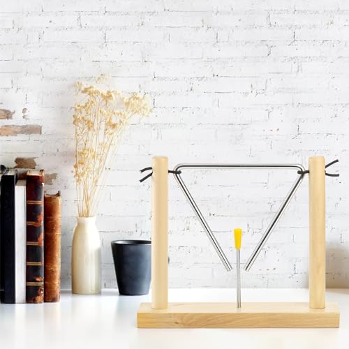 Foraineam 2 Pack Steel Triangles with Strikers and Wooden Stand, 6 Inch Musical Triangle Hand Percussion Instrument