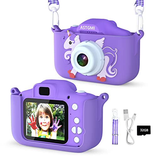 ASTGMI Juguetes de cámara para niños para niños y niñas, 1080P HD Camara Fotos Infantil, cámara Fotos niños, cumpleaños de para niños de 3 4 5 6 7 8 9 10 años, con Tarjeta SD de 32 GB (Morado)