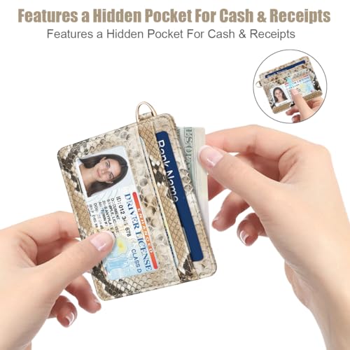 Image of Slim Credit Card Holder Vegan Snake Skin Wallet Women Thin Wallets | RFID Blocking Minimalist Lightweight Small Cute Cards Holders with ID Window, Brown Snake Skin