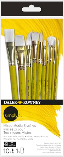 Daler-Rowney Simply Pinceles Mix Media, Surtido de Pelo sintético, Mango Corto, Surtido de 10 Pinceles