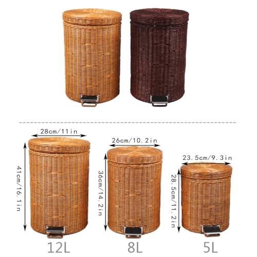 Cubo de basura redondo de mimbre con tapa de 8L y cubo plástico extraíble 2