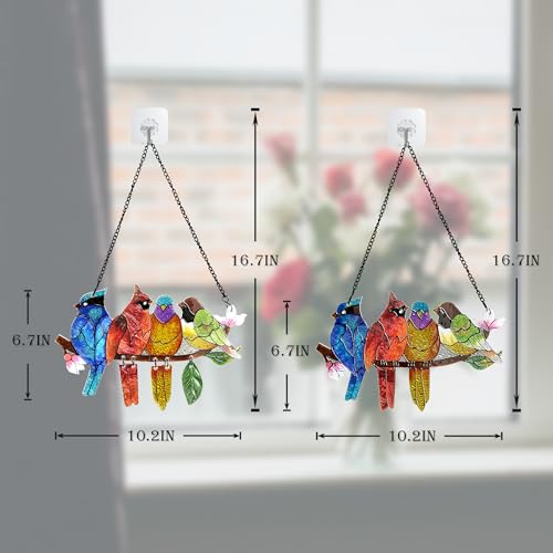 Image of DASTOLL 2 Pack Stained Glass Window Hanging - Hummingbird Decorations Suncatcher Hand-Painted Double Sided Birds on A Branch Sun Catcher for Window Home Decor Gifts for Mom,Bird Lovers