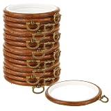 LOYORTY 15 aros de bordado de 3.6 pulgadas de madera de imitación de punto de cruz, marco redondo de goma para manualidades, adornos de costura, decoración colgante