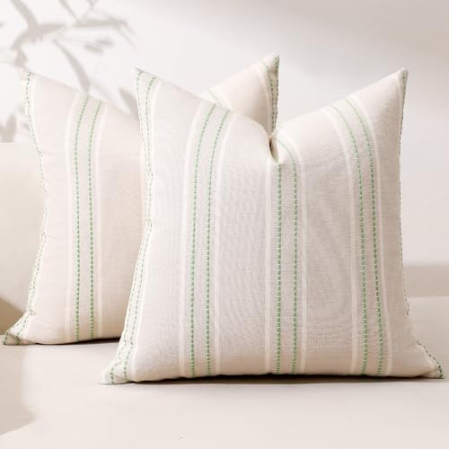 Image of Hckot Throw Pillow Covers 20x20 Set of 2 Light Green Pillow Covers Farmhouse Decorative Pillows Textured Linen Square Cushion Covers for Sofa Couch Bed Living Room Decor(Light Green)